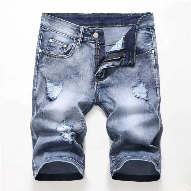 Pantaloncini da uomo Pantaloncini in denim estivi da uomo Fahson Hole Jean Shorts Bermuda Skateboarding harem da uomo da jogging caviglia onda a strappo lunghezza al ginocchio plus size J240325