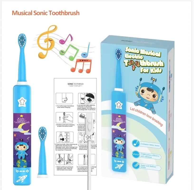 Heads Music Electric Toothbrush For Children Child Cute Toothbrush Battery Clean Mouth Tooth Decay Soft Fur Gift Kid