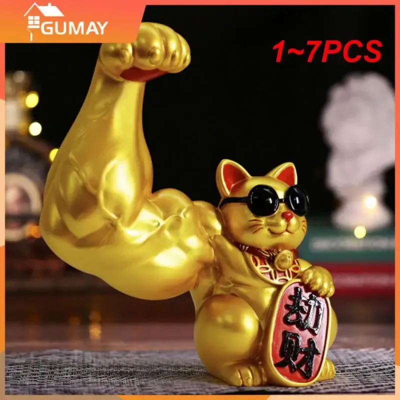 Miniatures 1 ~ 7 pièces gros bras chat chanceux Figurine cadeau bienvenue chat porte intérieur salon décor chat chanceux chinois agitant bras Fortune