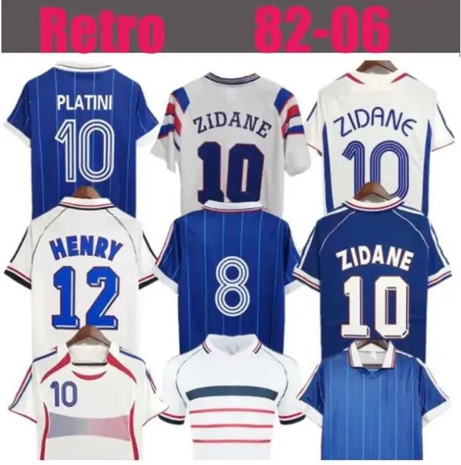 1998 Version rétro Maillot de football français 96 98 02 04 06 ZIDANE HENRY MAILLOT DE FOOT Maillot de football 2000 Accueil Uniforme de football Trezeguet