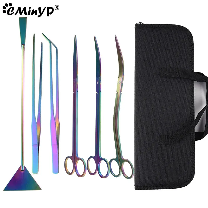 Tools 6 in 1 Stainless Steel Aquarium Clip Plant Colorful Tweezers Scissors Shovel Plants Grass Aquatic Cleaning Tools Accessories