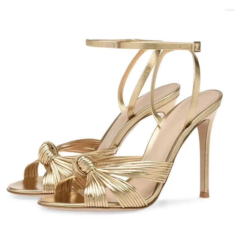 Alte 768 Scarpe di qualità vestito DOWKNOT Gold Fashion Pumps Women Prom Wedding Dance Court Sandals Sandals Teli più taglia 41-46 48598