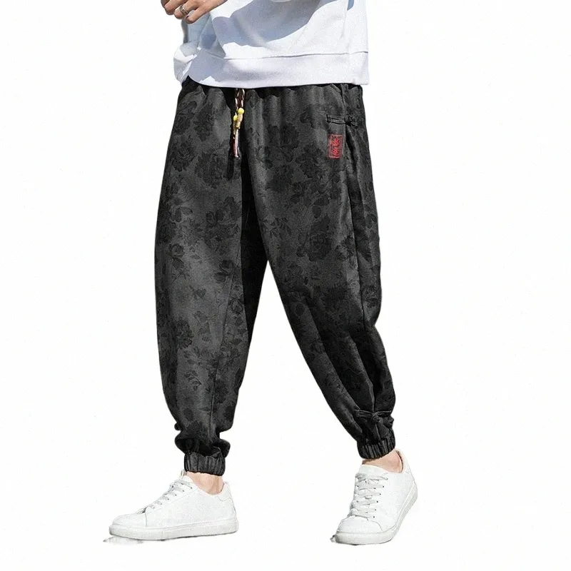 Kinesiska traditionella Dr Retro broderier plus storlek Casual Pants Men Klädstil Löst harem joggar överdimensionerade byxor y0qw#