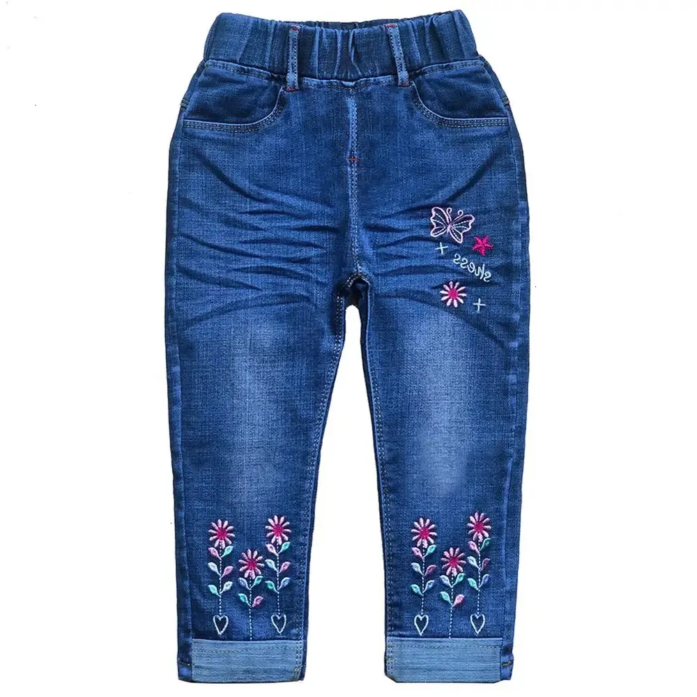 26Years Spring Autumn Children Jeans Girl Embroidered Denim for Kids Cowboy Pants Trousers 240318