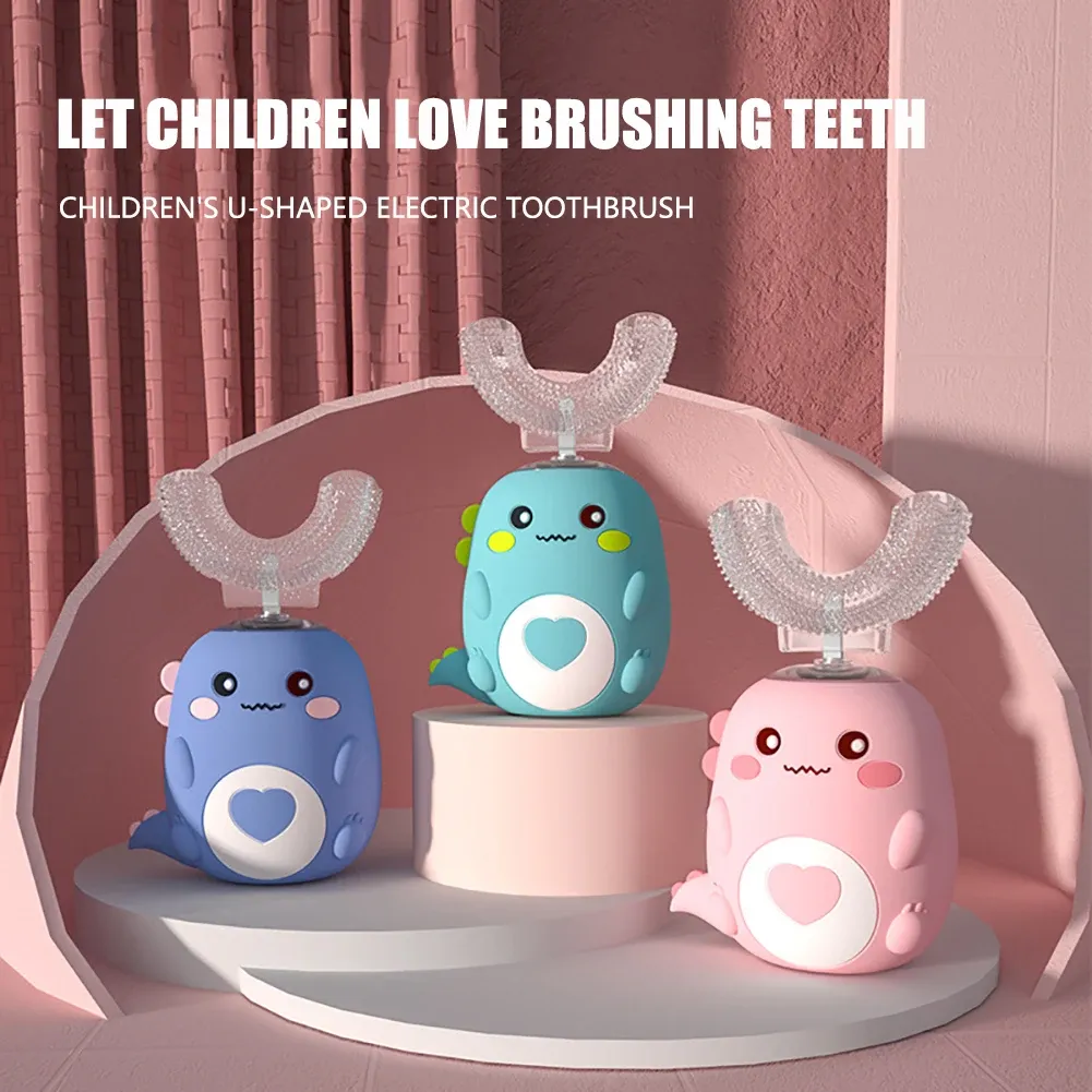 Brosse à dents électrique en forme de U pour enfants, brosse à dents électrique sonique en Silicone de qualité alimentaire, étanche, nettoyeur de dents Rechargeable par USB à 360 °