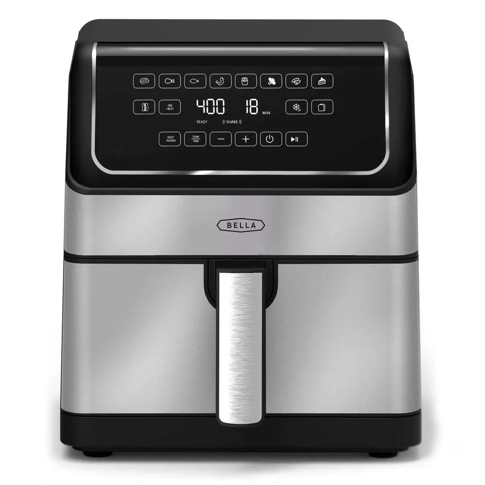 Bella 8 Quart Digital Air Fryer adota tecnologia de turbocrisp, cesto de cozinha sem grau de casa grande e bandeja de manutenção fresca, várias funções predefinidas,