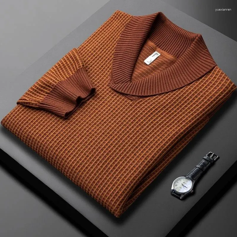 Suéteres para Hombres Suéter De Color En Contraste De Jacquard A Cuadros De Alta Gama De Lujo Ligero para Otoño E Invierno Jersey De Punto Cómodo Informal Cálido