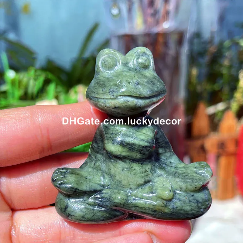 Vintage Serpentine Jade Meditation Zen Buddhist Frog Statue Art Trinket Natural Quartz Crystal Stone Yoga Animal Sculpture Altar Home Desk Decoration Tea Pet Gift