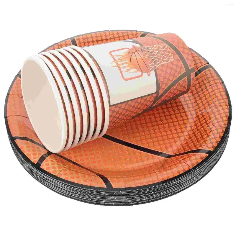 Einweg -Geschirr 40pcs Basketballteller Tassen Papier -Set -Tischgeschirr für Geburtstagssammeln (zufällige Tasse