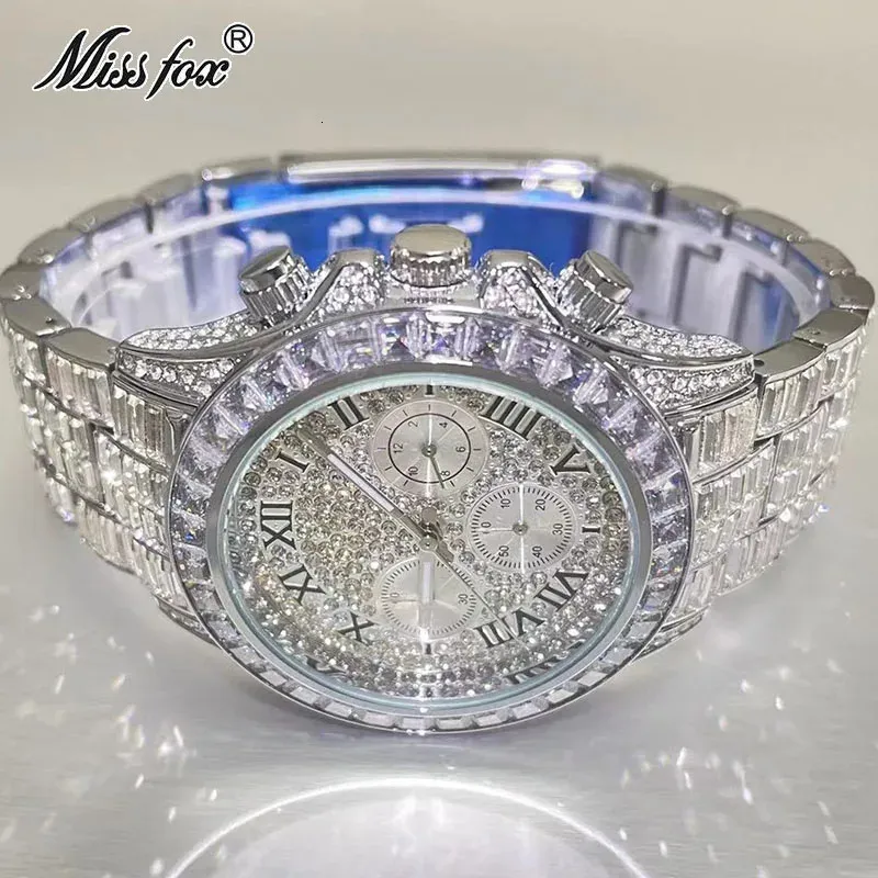 Montre de mode pour hommes marque MISS luxe arc-en-ciel carré diamant montres glacé bijoux Quartz horloges mâle Reloj Hombre 240315