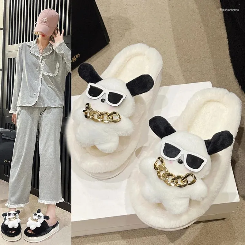 Slippers Indoor Plush Cute Dog Home Platform Shoes Comfortable Cartoon Fashionable Sunglasses And Girl