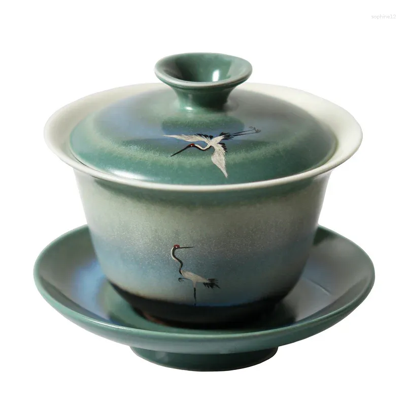 Juego de té, cubierta de taza de té, juego de té Jingdezhen, dispositivo de fabricación, figura de Color esmaltada pintada a mano, taza Sancai con tazón grande
