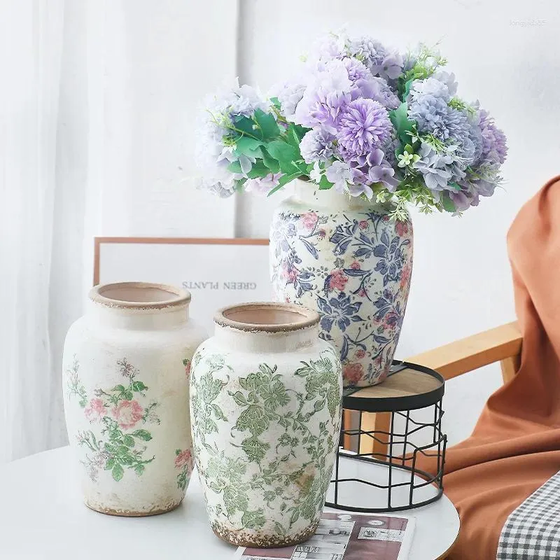 Vasos retro azul e branco verde planta gelo crack queimar vaso de flor / flor ware inserir esmalte cerâmico chinês clássico macio d