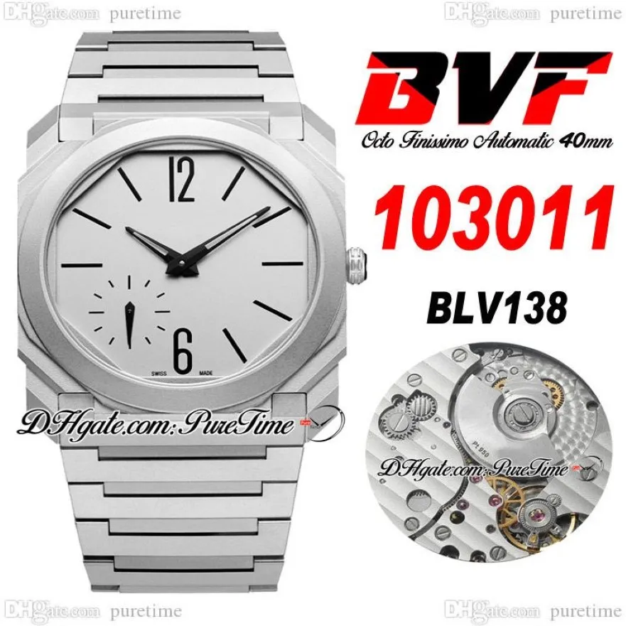 BVF 103011 Extra-Thin Octo Finissimo BLV138 Automatic Mens Watch 40mm Silver Dial Satin Polished Stainless Steel Bracelet Super Ed227j