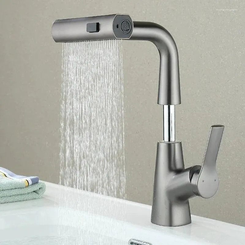 Badrumsvaskar kranar 360 ° Mixer Puller Lifting Faucet Cuba Cascade Sinks Washcasin Fixture Hemförbättring