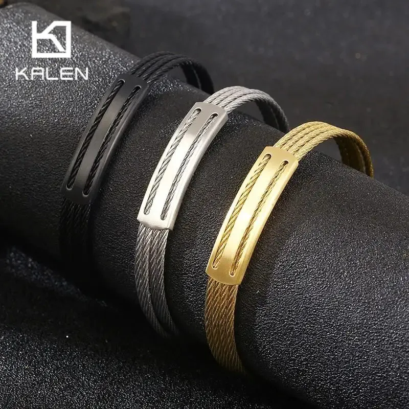 Stainless Steel Twisted Cable Cuff Open Bangle For Men Black/Gold Color Viking Man Bracelet Fashion Jewelry Wholesale 240315