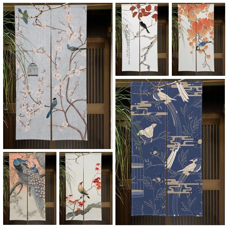 Zasłony chińskie tradycyjne ptaki kwiatowe kurtyna japońska noren drzwi zasłony