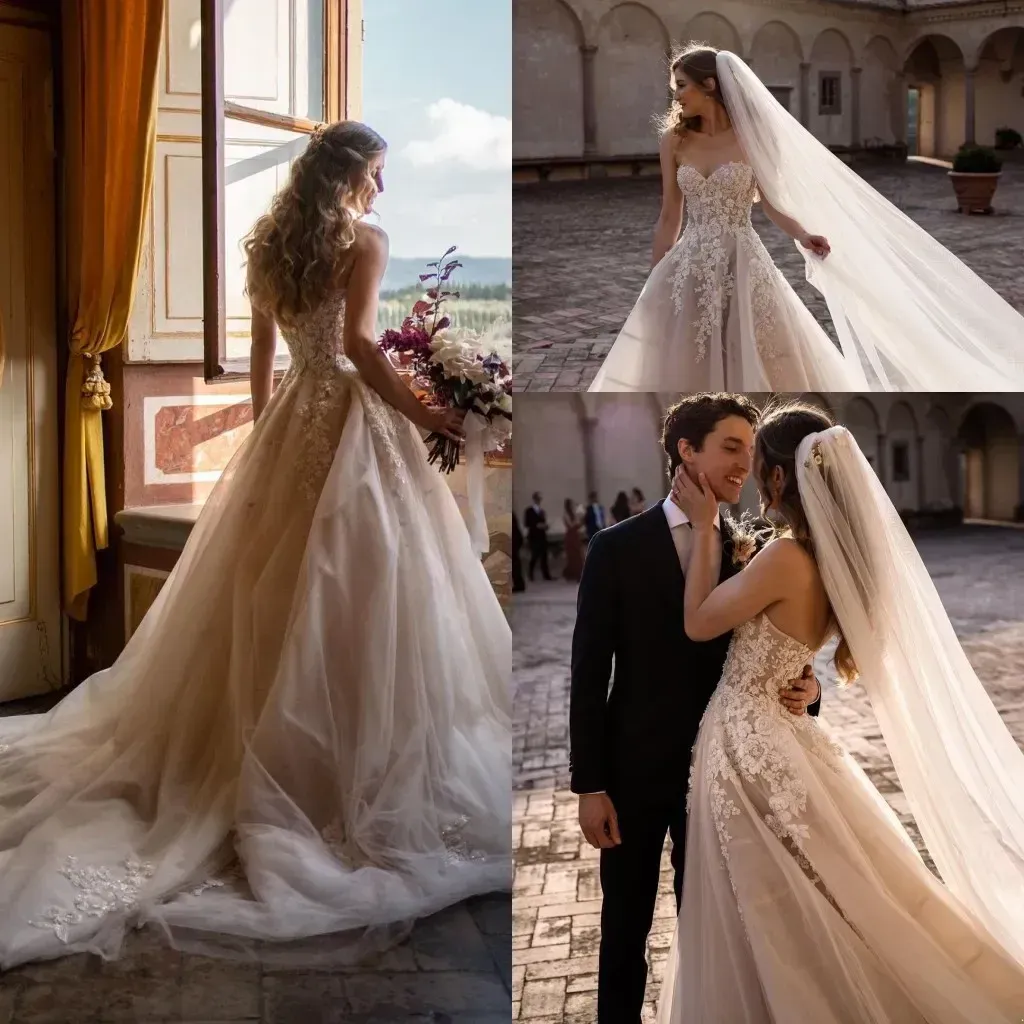 DHgate Bohemian Summer Wedding Dresses Sexy Backless Sweetheart Appliques Lace Tulle Long Bridal Gowns Beach Garden Boho Robes Custom Made Wedding Party Events