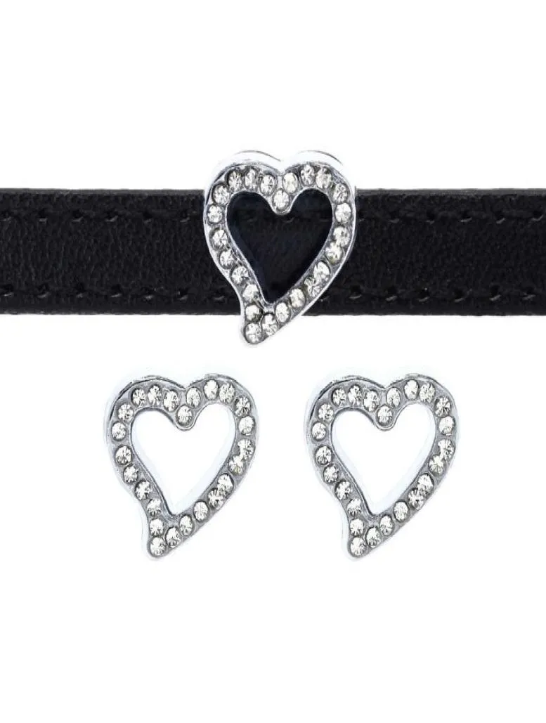 50pclot 8mm rhinestones heart Slide Charm Fit for 8mm wristband bracelet Pet Collar DIY Accessories7096563