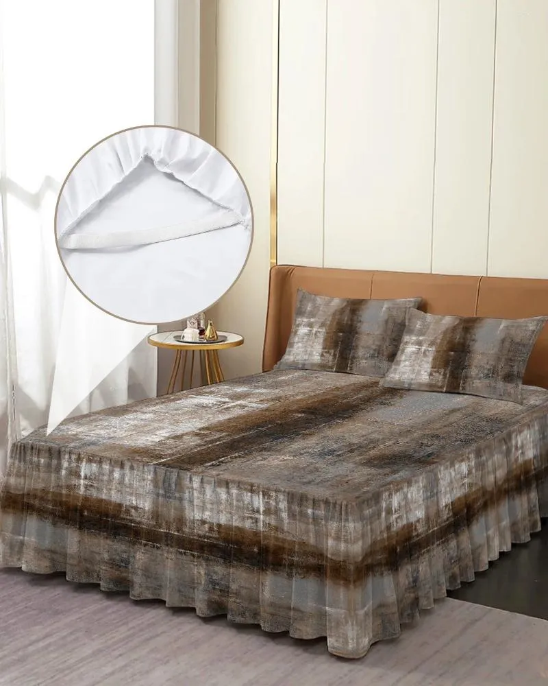 Bed Skirt Vintage Country Style Oil Painting Texture Abstract Fitted Bedspread With Pillowcases Mattress Cover Bedding Set