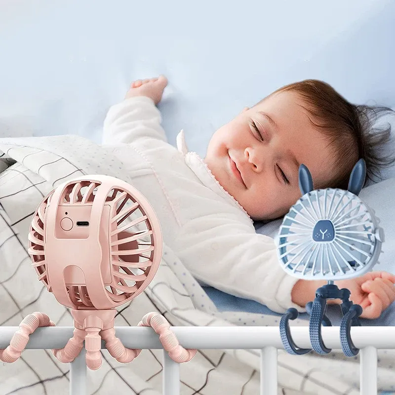 Fans Summer Night Light Fan for Stroller Portable Handheld Fan Baby Bed Fan Usb Rechargeable Battery Operated Fan Baby Accessories