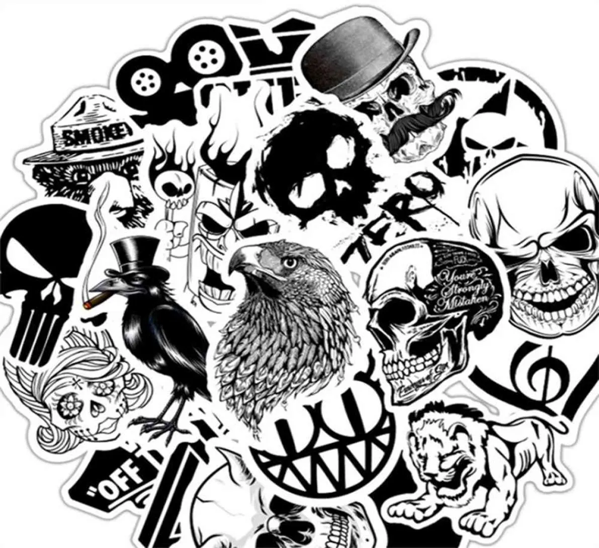 103050PCS Cartoon Black and White Rock Graffiti Naklejki Scootop Laptop Guitar Lodówka Hełm Wodoodporne zabawki Whatle CAR1264389