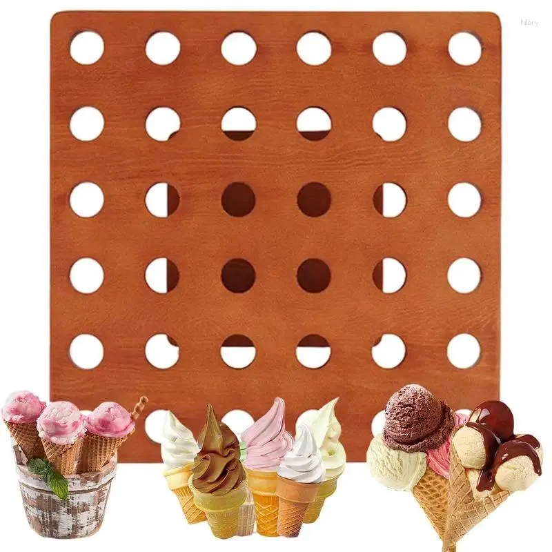 Piatti decorativi Supporto per cono gelato Espositore in legno da 13 X pollici con vassoio per snack a 36 fori Rotolo a mano Sushi Popcorn