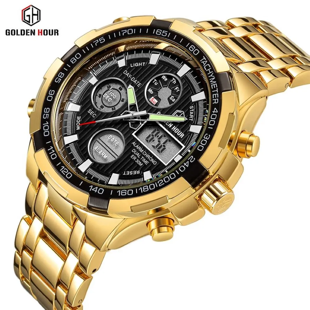 Reloj Hombre GOLDENHOUR Luxury Gold Men's Watch montre homme Automatic Clock Sport Man Wrist Watches Relogio Masculino206j