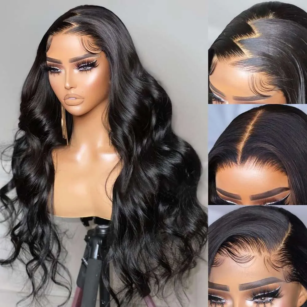 Luxangeles Body Wave Front Wigs Pre Plucked med babyhår, 180% Densitet 13x4 HD spets frontal slitage och gå lyslöst mänskligt hår peruk för svarta kvinnor