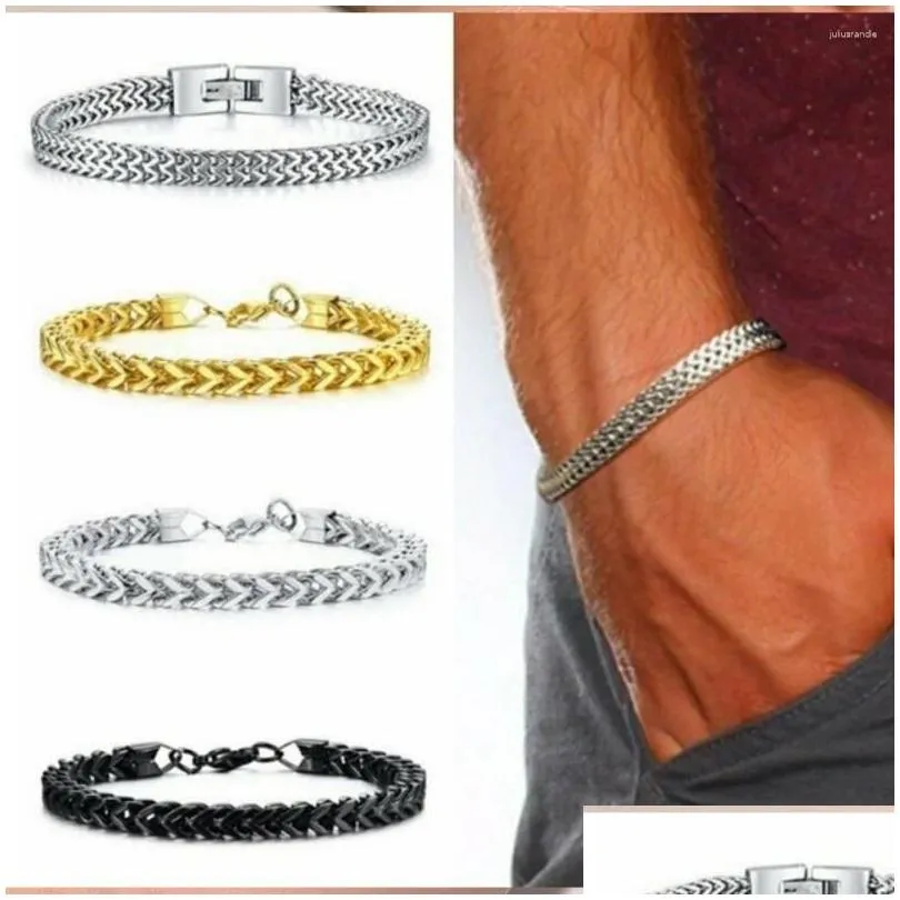 Kedjelänkarmband 6mm svart/sier/guld färg hip hop rock hand hippie smycken köl rostfritt stål Braclet för män droppleverans dh8eb