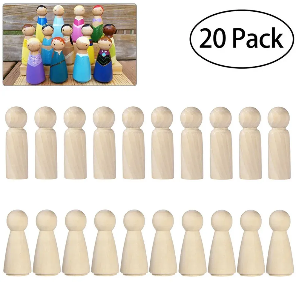 Rzemiosło 20pcs/zestaw drewnianych lalki kołek Niedokończone osoby świąteczne gniazdowanie DIY Peg Dolls Unpalined Polety Set Crafts Toys dla dzieci