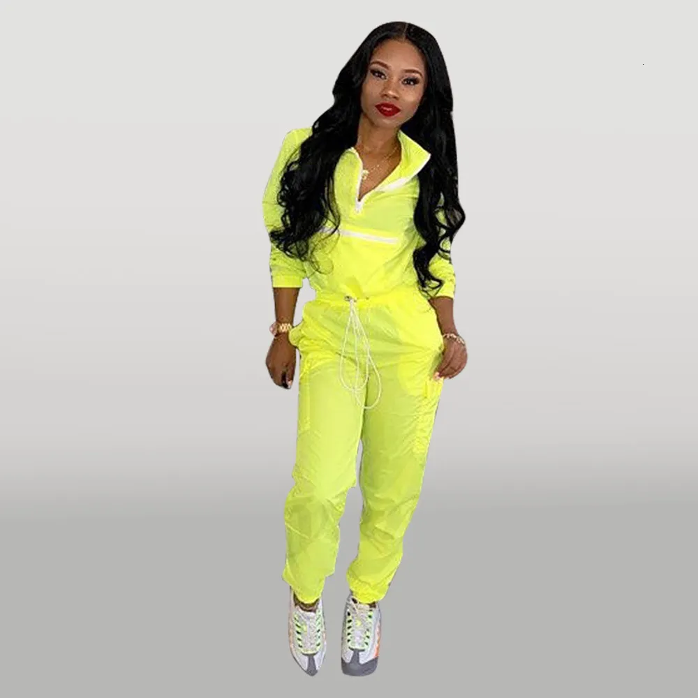 Neon Two Piece Set For Women Zip Turtleneck Top And Long Sleeve Safari Pants Suit Sportswear Tracksuit 210709 From Cong02 20.02 DHgate.Com