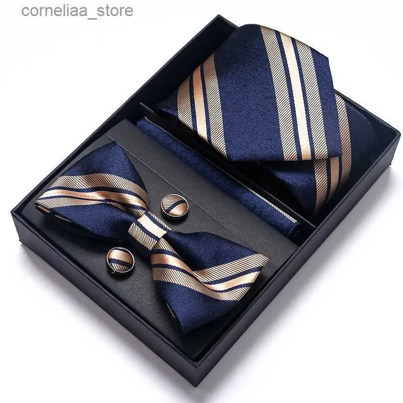 Gravatas de pescoço gravatas de moda marca de casamento presente gravata bolso quadrados cufflink conjunto gravata caixa cinza homens caber festa de negócios y240325