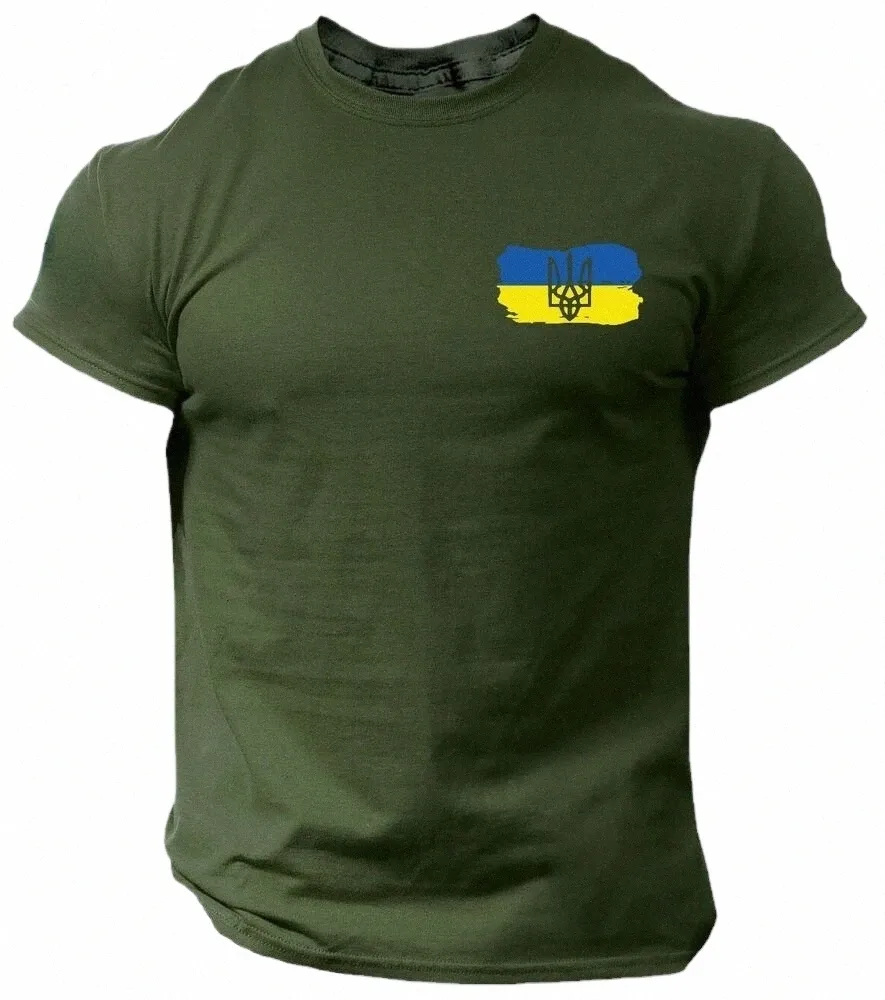 Ukraine Trident Drapeau Blason Militaire Hommes T-Shirt À Manches Courtes Casual Cott O-cou D'été T-shirts n63o #