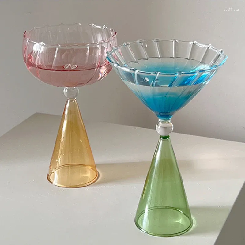 Bicchieri da vino creativo cocktail colorato graduali vintage vetro irregolare champagne calicetta