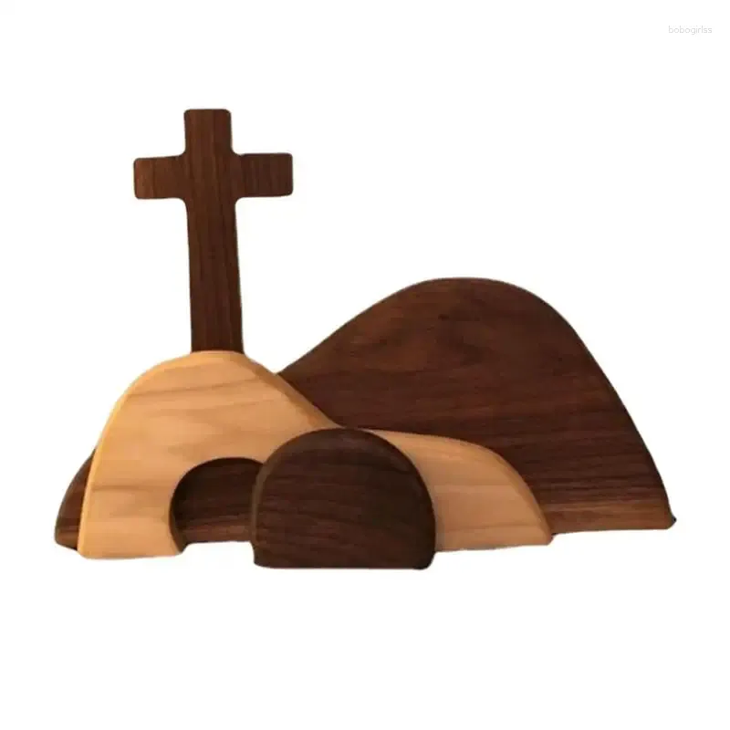 Figurine decorative in legno Resurrezione Pasqua Scena sedile Spring Natività Croce risorta Figurina religiosa cristiana Decor