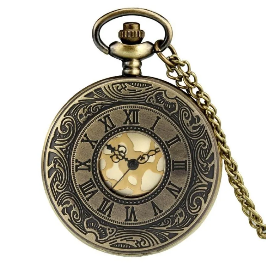 Pocket Watches Retro Bronze Hollow Flip Quartz Watch Roman Numerals Gold Dial Fashionable And Durable Chain Pendant Necklace Gifts246n