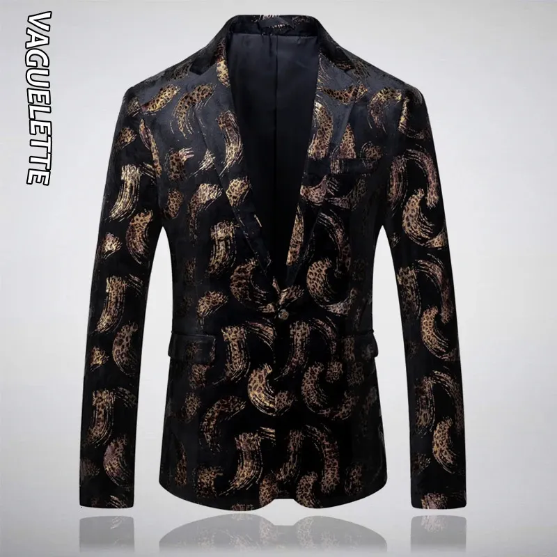 Vaguelette leopard mönster tryckt blazer hombre blazer djurtryck män scenjackor mode blazer för män scenkläder 240312
