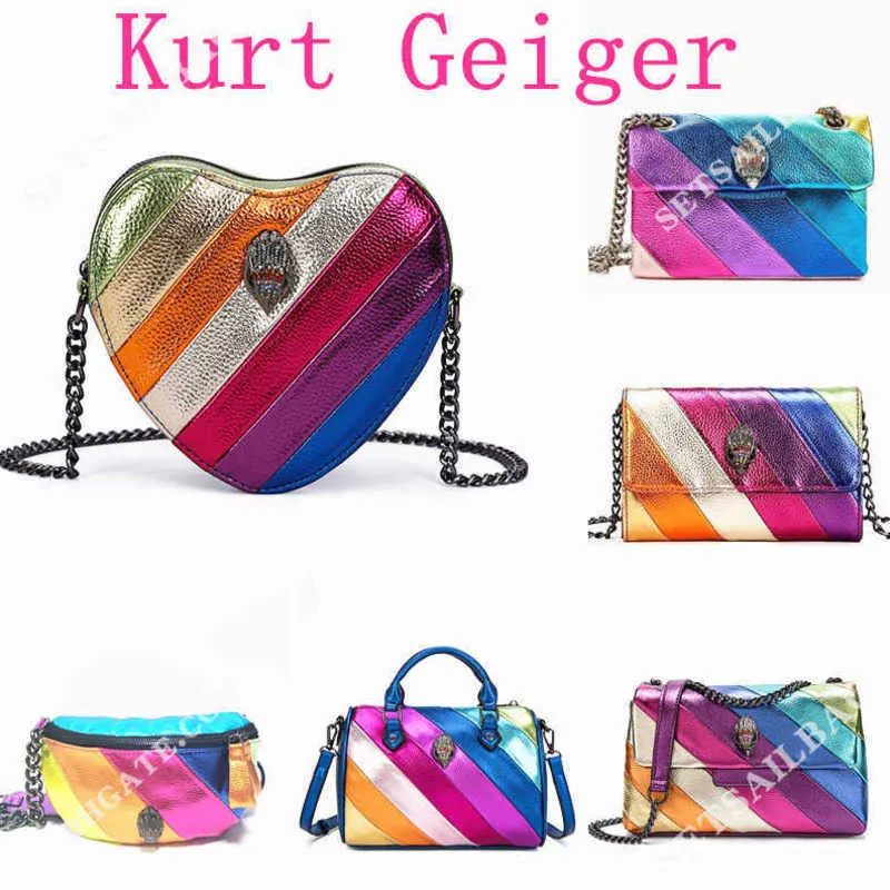 Kvällspåsar kurt geiger handväska örn hjärta regnbåge s tote kvinnor läder handväska axel designer väska mens shopper crossbody rosa koppling resor sier kedja bröstväskor