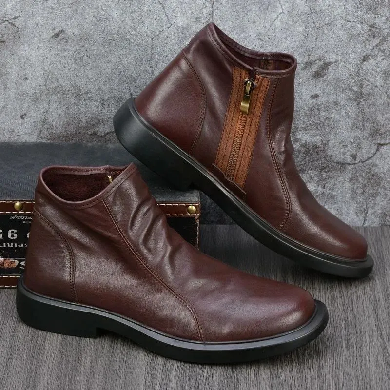 Boots 2024 Leather For Men Brown Rubber Fashion Casual Shoes Male Comfortable Outdoor