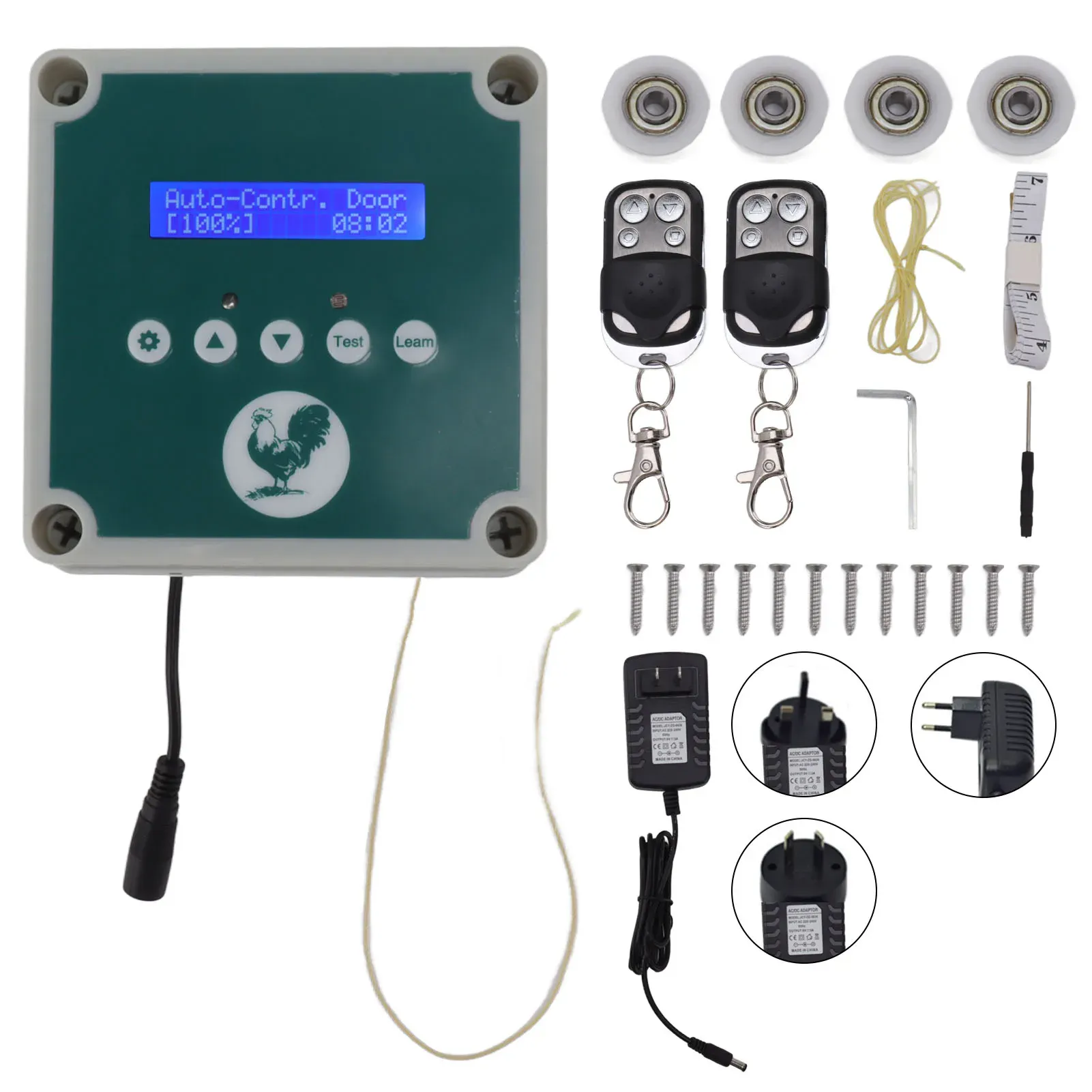 Acessórios Controlador automático de porta de frango IP44 Abridor de gaiola Controle remoto Kit de motor atuador de porta de avicultura com sensor de luz temporizador
