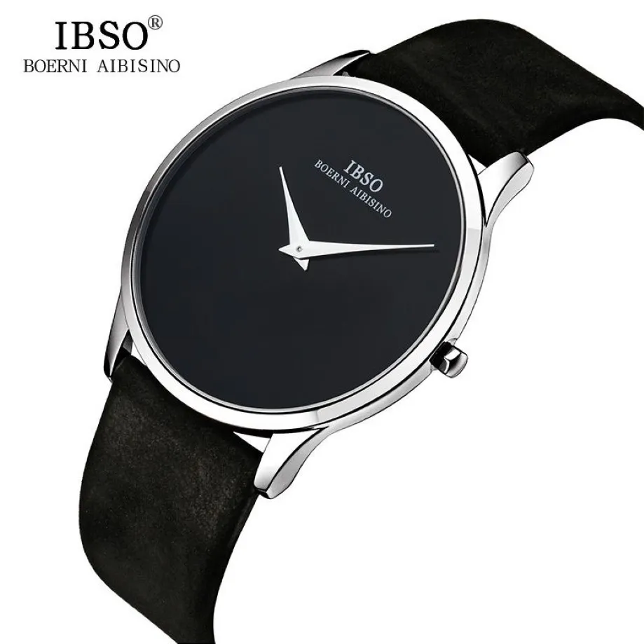 IBSO 2017 Męskie zegarki Top marka luksusowy 7 mm ultra-cienki pokrętło oryginalny skórzany pasek zegarek Mężczyzna Modka prosta Masculino Y1905271G
