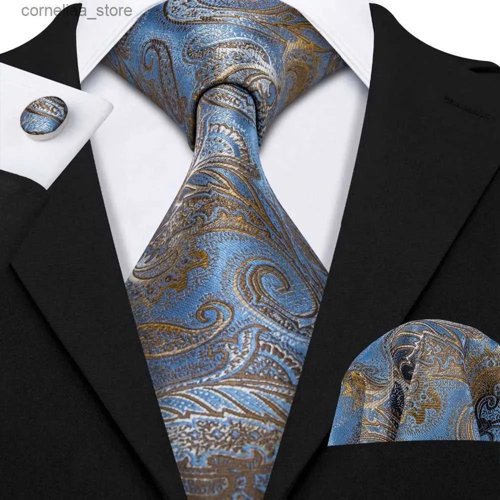 Gravatas de pescoço Gravatas Luxuosas Azul Paisley Terno Gravata 100% Seda Gravata Masculina Para Negócios de Casamento Barry.Wang Gravata Lenço Mens Vestido Gravatas LS-5057 Y240325