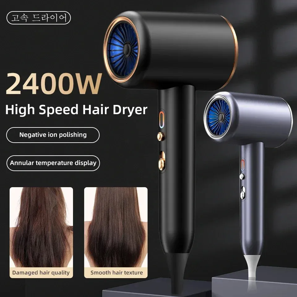 Professional Hair Dryer Cold Wind Air Brush Hairdryer Negative Lonic Blow Dryer Strong PowerDryer Salon Tool 2400W 3th Gear 240313