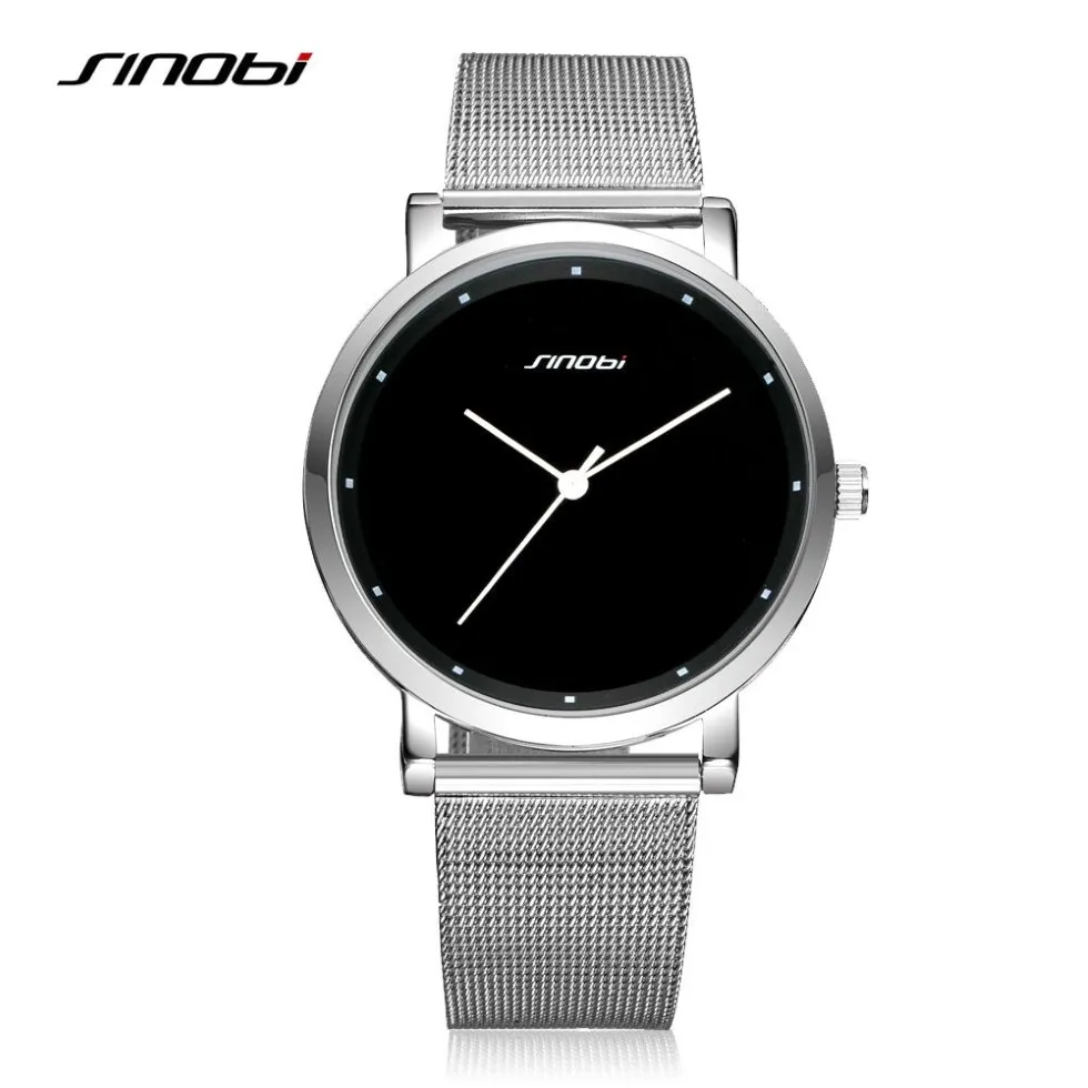 SINOBI Men Wrist Watches Fashion Simple Male Geneva Quartz Clock Stainless Steel Casual Watch Black Montres Hommes Drop 2113