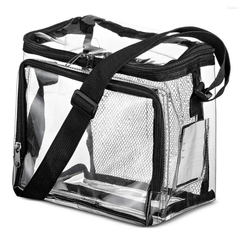 보관 가방 지퍼 용량 투명한 디자인이있는 휴대용 점심 가방 학교 통근 피크닉 음식을위한 강력한 스티칭 조절 가능한 스트랩