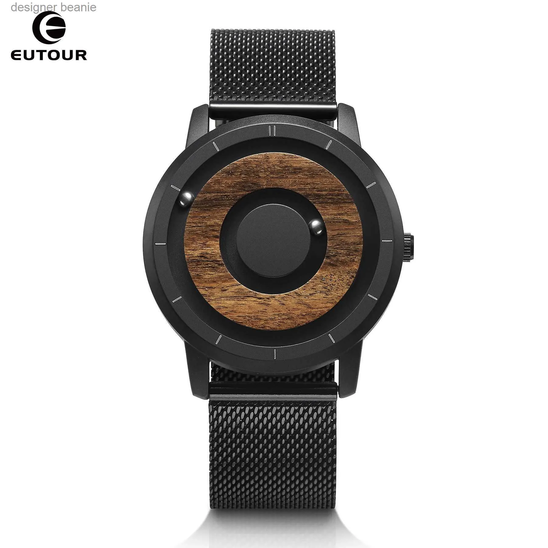 Orologi da polso EUTOUR quadrante in legno magnetico originale quarzo alla moda e casual semplice da uomo in acciaio inossidabile pelle StrC24325