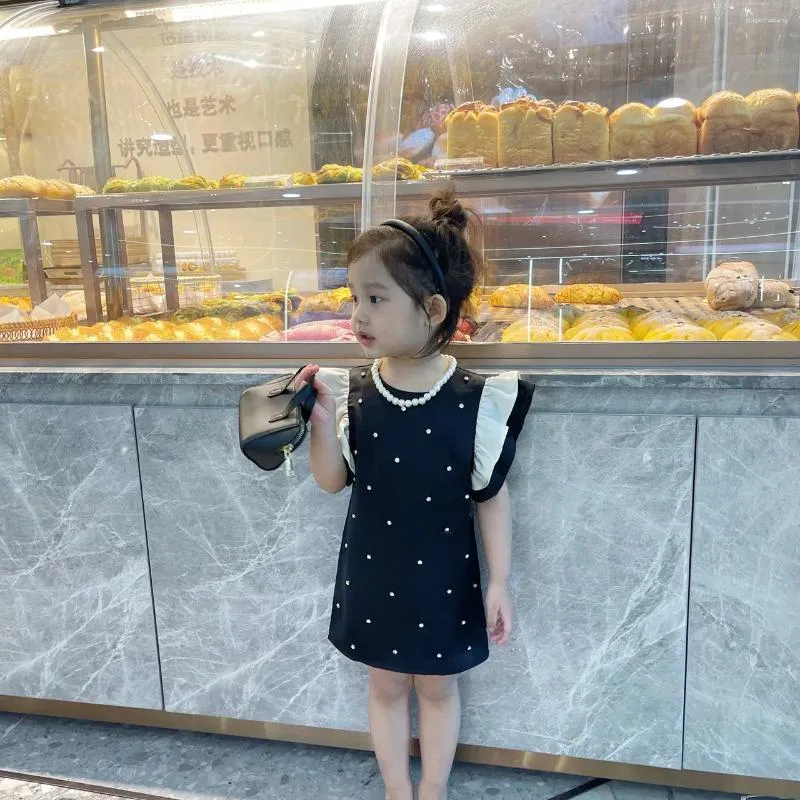 Girl Dresses 2024 Summer Arrival Girls Sleeveless O Neck Ruffles Dot Black Roupa Infantil Menina Cute Party Dress Custume 18M-7T