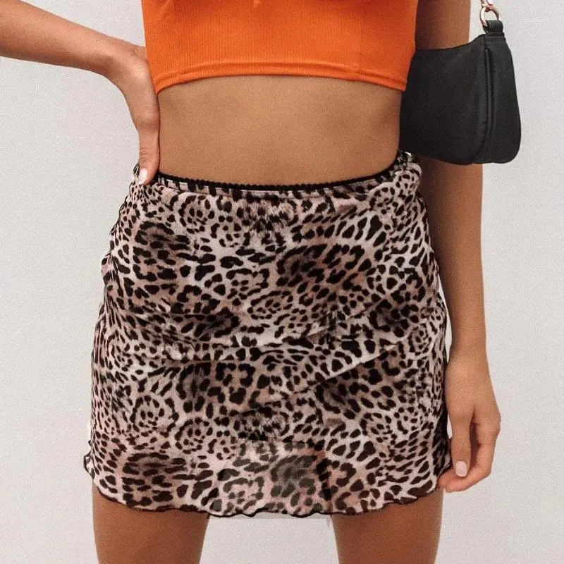 Röcke Leopard Gedruckt Beiläufige Kurze Für Frauen 2024 Sommer Vintage frauen Hohe Taille Mesh Mini Rock Mode Weibliche Kleider