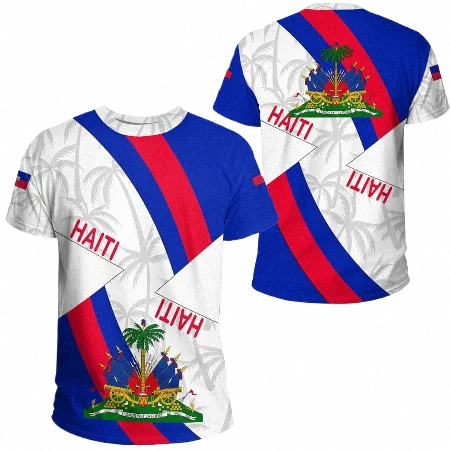 Zagrodzona koszulka 3D nadruk country emblemat Flaga Karaibskie Morze Karaibskie Haiti Island Retro Streetwear Mężczyźni/kobiety swobodny krótki rękaw T Shirt U1wx#